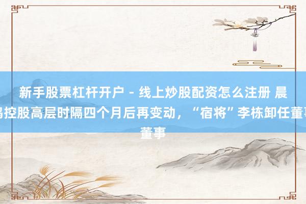 新手股票杠杆开户 - 线上炒股配资怎么注册 晨鸣控股高层时隔四个月后再变动，“宿将”李栋卸任董事